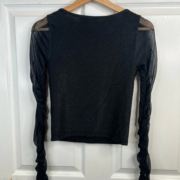 Noisy May Women's Black Glitter Mesh Long Sheer Sleeve Party Top Size XS - Picture 3 of 12